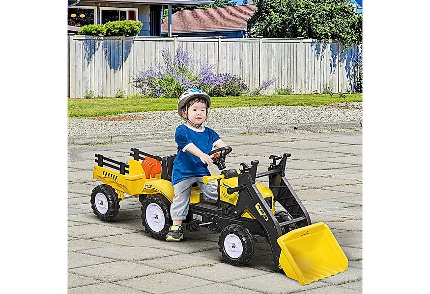 HOMCOM Trettraktor mit Anhänger, Tretfahrzeug mit Schaufel, Kinderfahrzeug günstig online kaufen