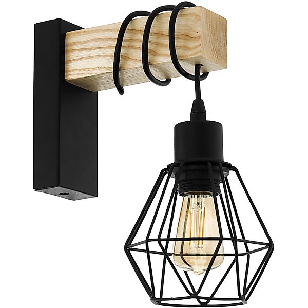 EGLO Wandleuchte TOWNSHEND 5 Wandlampe, Stahl und Holz, E27, IP20, Wohnzimm günstig online kaufen