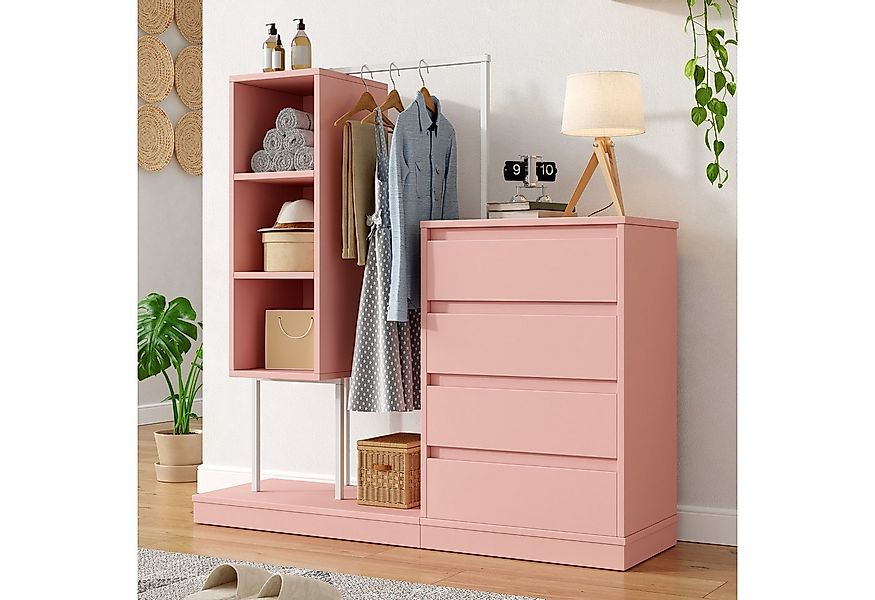 KLAM HOME Garderoben-Set Schubladenschrank, Kleiderschrank-Set, Rosa Kleide günstig online kaufen