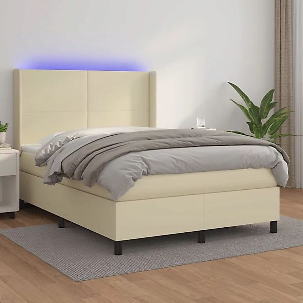 Vidaxl Boxspringbett Mit Matratze & Led Creme 140x200 Cm Kunstleder günstig online kaufen