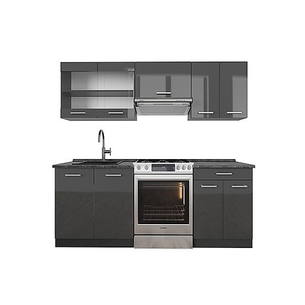 Vicco R-Line Küchenzeile Anthrazit Hochglanz/Anthrazit 200 cm AP Anthrazit günstig online kaufen