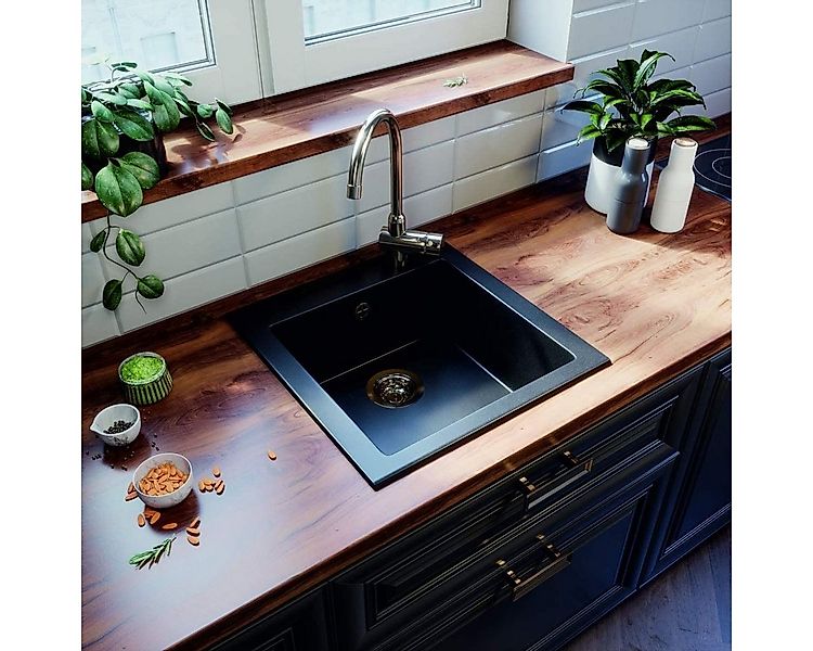 Faizee Möbel Granitspüle [Granitspüle 48x50 + Armatur Steel] Einbauspüle Sp günstig online kaufen
