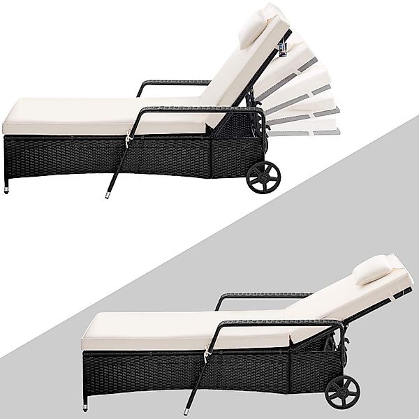 Polyrattan Sonnenliege 2er-Set Schwarz/Creme 193x90x43cm günstig online kaufen