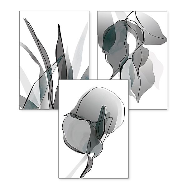 Kreative Feder Poster Floral Grau, Natur günstig online kaufen