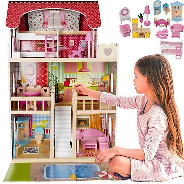 ISO TRADE Puppenhaus Holzhaus Puppenspielzeug Haus, günstig online kaufen