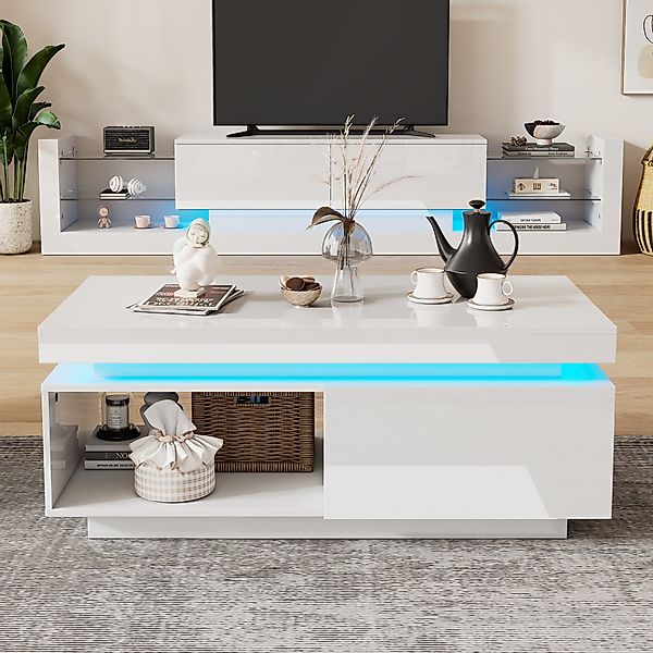 REDOM Couchtisch Moderner Couchtisch Hochglanz schwarz-weiß günstig online kaufen