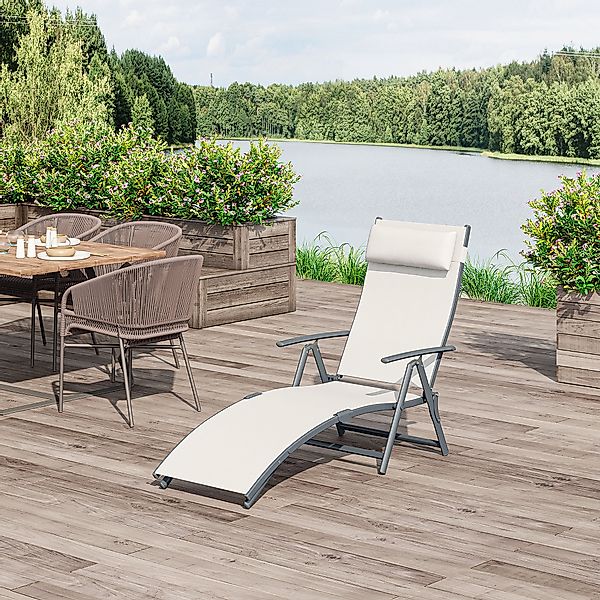 Outsunny® Sonnenliege Relaxliege klappbar mit Kissen Cremeweiß   Aosom günstig online kaufen