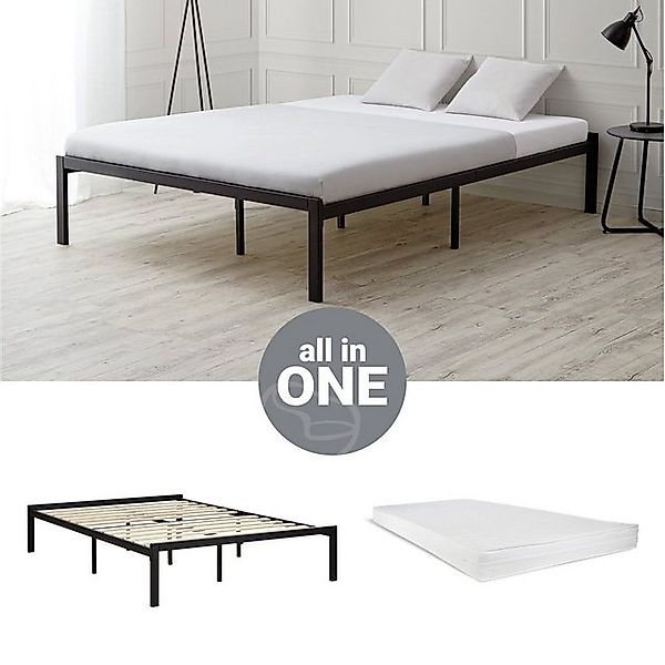 Homestyle4u Metallbett 90x200 140x200 Schwarz Bettgestell vintage Bodenfrei günstig online kaufen