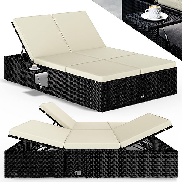 Polyrattan Sonnenliege Schwarz/Creme 200x115x33cm günstig online kaufen