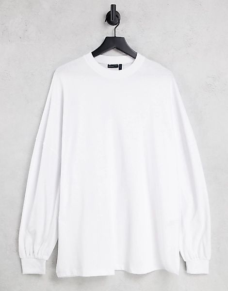 ASOS DESIGN – Langärmliges Shirt in Weiß in extremer Übergröße mit Ballonär günstig online kaufen