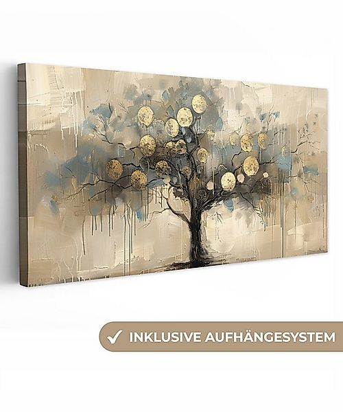 OneMillionCanvasses® Leinwandbild Panorama Beige - Abstrakt - Baum - Gold, günstig online kaufen