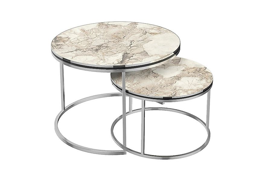 en.casa Couchtisch, »Skagen« Beistelltisch im 2er Set rund Marmor, weiß / S günstig online kaufen