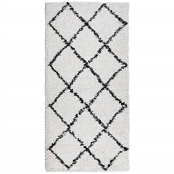 vidaXL Teppich Shaggy Hochflor Modern Creme und Schwarz 100x200 cm 375364 günstig online kaufen