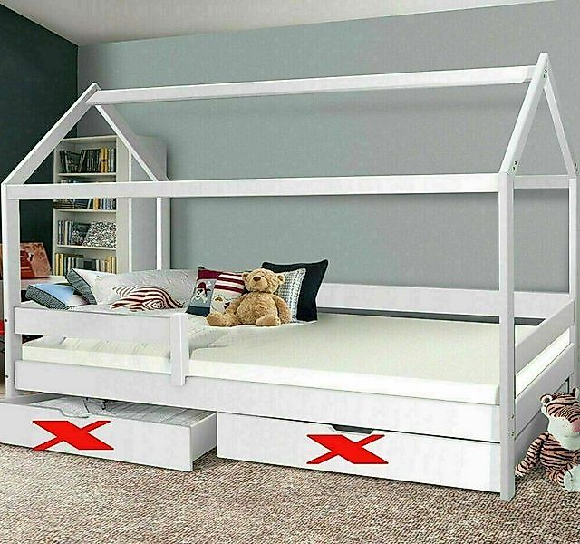 Homeline Etagenbett Hausbett Kinderbett Massiv weiss Hausbett Hochbett Juge günstig online kaufen