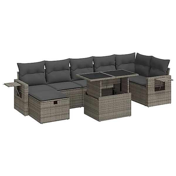 vidaXL 8-Tlg Garten-Sofagarnitur mit Kissen Grau Poly Rattan 3327870 günstig online kaufen