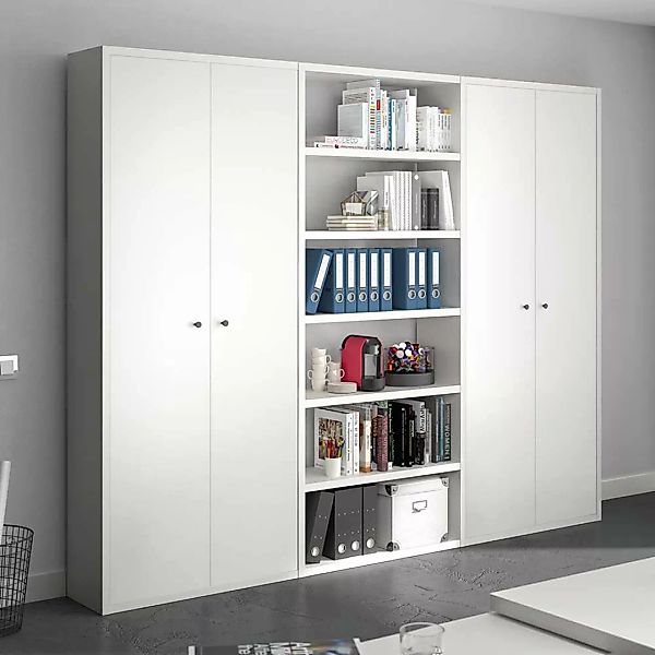 Arbeitszimmer Möbel in Weiß Regalkombination mit Türen günstig online kaufen