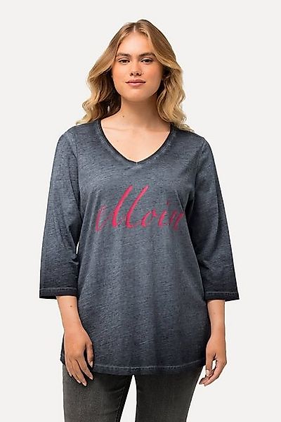 Ulla Popken T-Shirt T-Shirt Moin Cold Dyed V-Ausschnitt 3/4-Arm günstig online kaufen