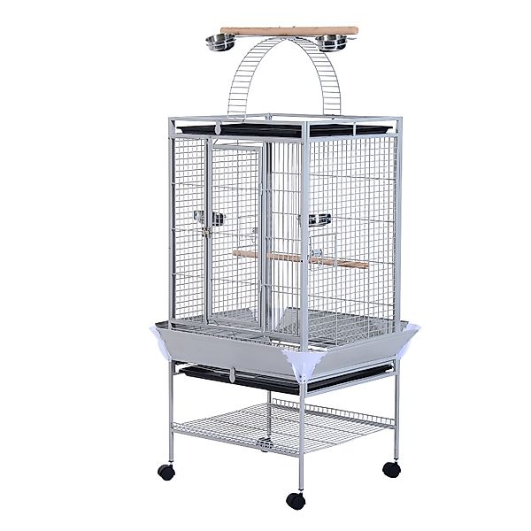 PawHut Vogelkäfig mit Rädern Höhe 161,5 cm, Edelstahlschalen und Holzsitzst günstig online kaufen