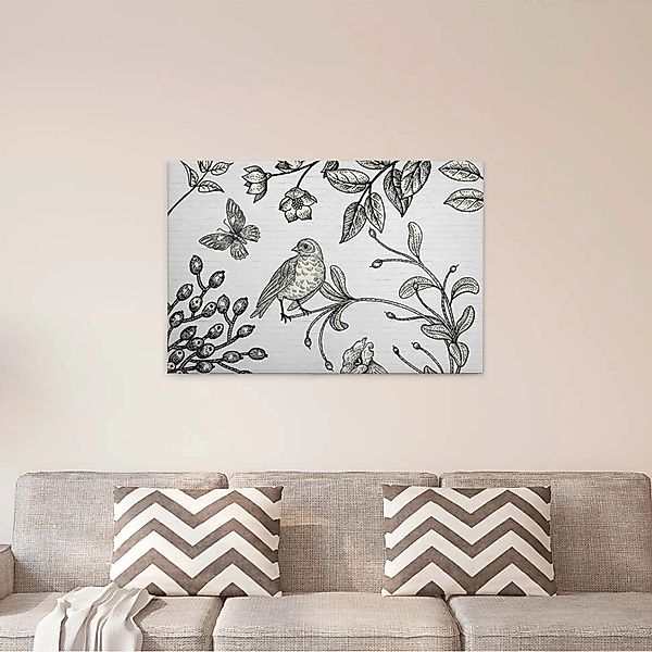Bricoflor Holzschnitt Bild Mit Vogel Industrial Style Leinwand Bild In Schw günstig online kaufen