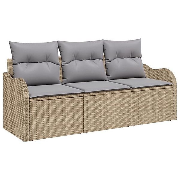vidaXL Loungesofa 3-tlg. Garten-Sofagarnitur mit Kissen Beige Poly Rattan, günstig online kaufen