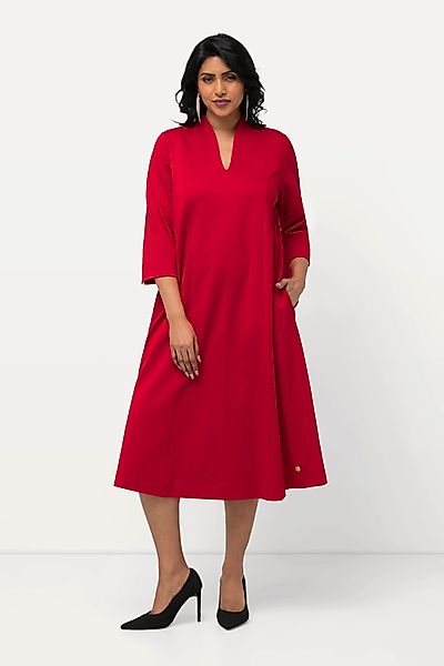Ulla Popken Midikleid Midi-Puntokleid Kelchkragen V-Ausschnitt günstig online kaufen