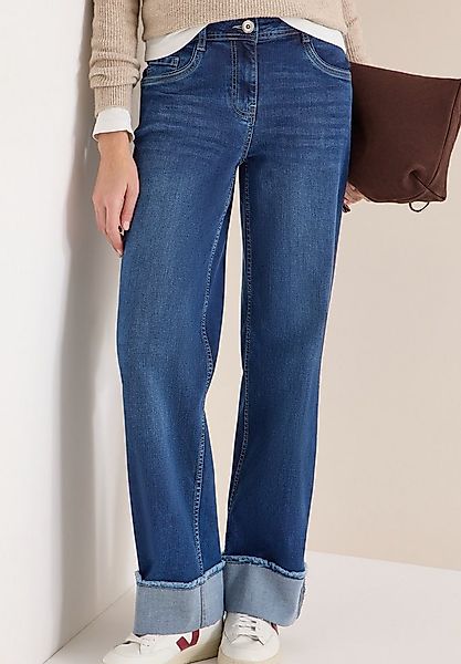 CECIL 5-Pocket-Jeans Style NEELE Wide Leg Washed-Look Jeans mit Aufschlag günstig online kaufen