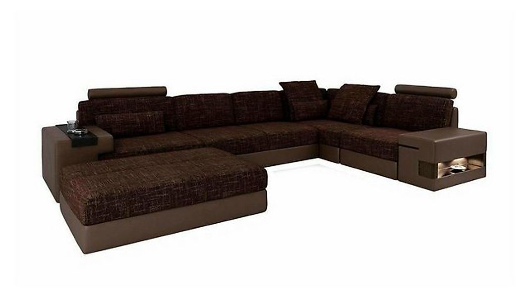 JVmoebel Ecksofa L-Form Möbel Polster Textil mit Hocker 2tlg Set Dunkelbrau günstig online kaufen