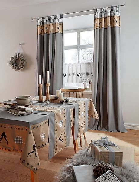 my home Tischläufer "Xaver" Karo-Design, Bio Baumwolle, Herz, Landhaus, Hir günstig online kaufen