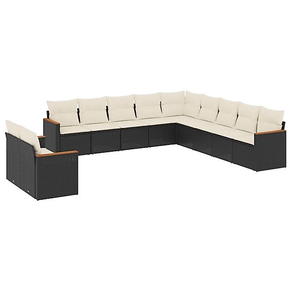 vidaXL 11-Tlg Garten-Sofagarnitur mit Kissen Schwarz Poly Rattan 3226126 günstig online kaufen