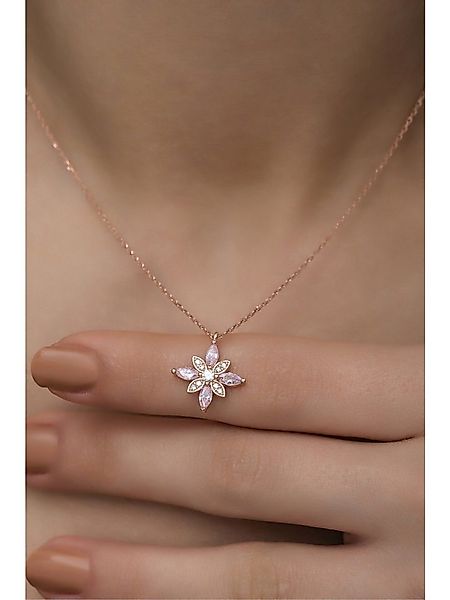 Nisan Kette und Anhänger Set, 925er Silberkette mit rosa Zirkonia-Blütenanh günstig online kaufen