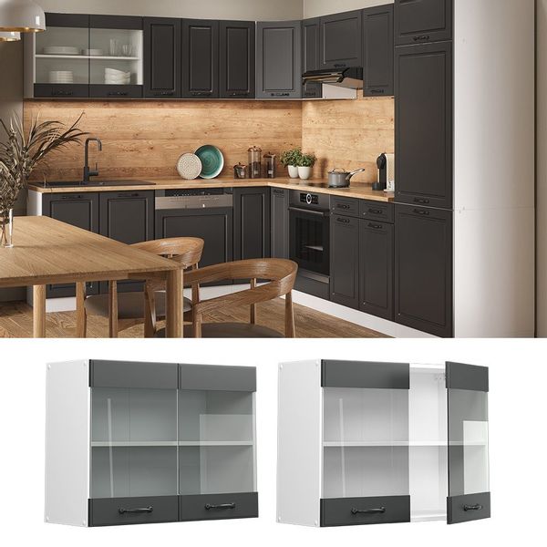 Vicco Glashängeschrank R-Line, Anthrazit Landhaus/Weiß, 80 günstig online kaufen