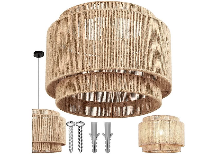 tectake Deckenleuchten Pendelleuchte Lignea Lux aus Jute im Boho-Stil, 40W, günstig online kaufen