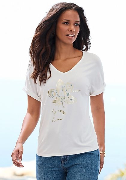 LASCANA Kurzarmshirt "mit schimmerendem Print" aus weichem Viskose-Stretch günstig online kaufen