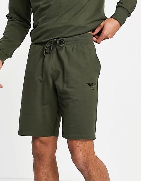 Emporio Armani – Bodywear Terry – Shorts in Khaki mit gleichfarbigem Logo-G günstig online kaufen
