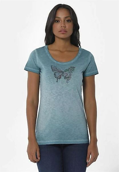 ORGANICATION T-Shirt Women's Garment-Dyed Printed T-shirt in Petrol Green günstig online kaufen