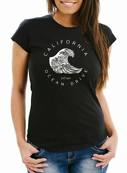 Neverless Print-Shirt Damen T-Shirt Welle Wave California Ocean Drive Surf günstig online kaufen