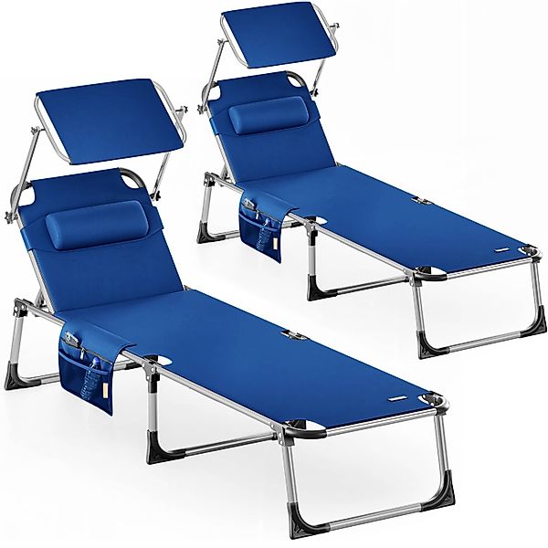Gartenliege Malta 2er-Set Blau 210x61x35cm Alu Sonnendach günstig online kaufen