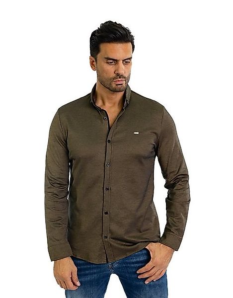 Denim Distriqt Langarmhemd Feines Herren Jersey Hemd mit Stretchanteil Khak günstig online kaufen