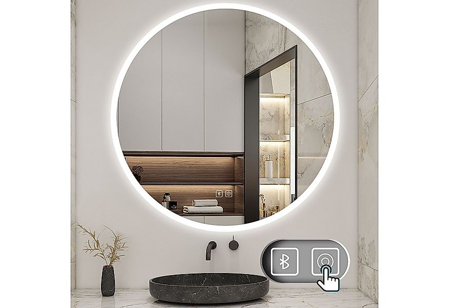 Aica Sanitär Badspiegel Rund Badezimmerspiegel Wandspiegel LED+Dimmbar+Besc günstig online kaufen