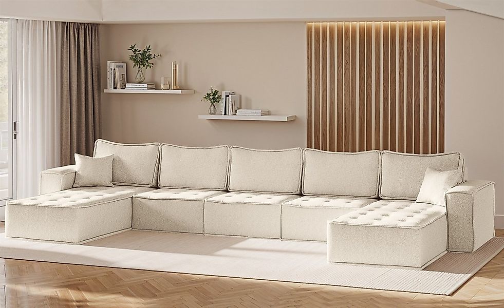 Fun Möbel Wohnlandschaft Sofa U-Form Modulsofa-Set 5-teilig SANDE in Stoff, günstig online kaufen