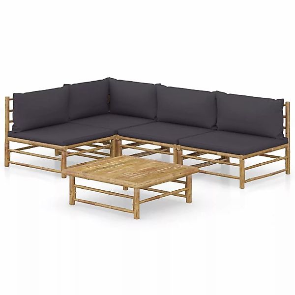 vidaXL 5-tlg Garten-Lounge-Set mit Dunkelgrauen Kissen Bambus Modell 4 günstig online kaufen