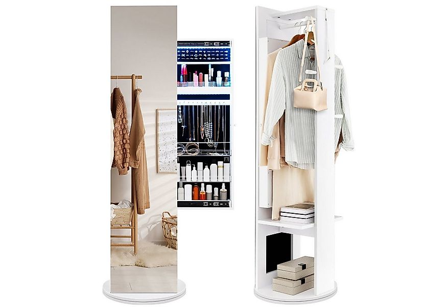COSTWAY Schmuckschrank mit Ganzkörperspiegel stehehd, LED, drehbar, weiß günstig online kaufen