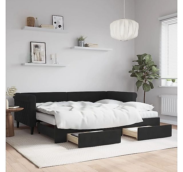 vidaXL Bett, Tagesbett Ausziehbar mit Schubladen Schwarz 90x200 cm Samt günstig online kaufen