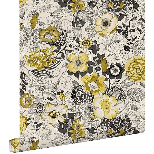 ESTAhome Tapete Blumen Ockergelb und Beige 53 cm x 10.05 m günstig online kaufen