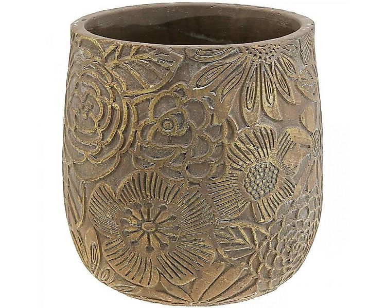 Viana Übertopf Blumentopf Ø21cm H22,5cm Vintage Gold Blüten Relief Keramik günstig online kaufen