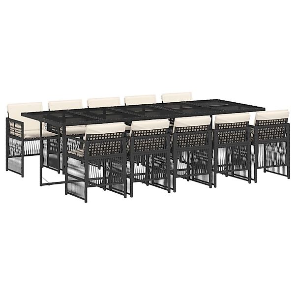 vidaXL 11-Tlg Garten-Essgruppe mit Kissen Schwarz Poly Rattan 3210930 günstig online kaufen