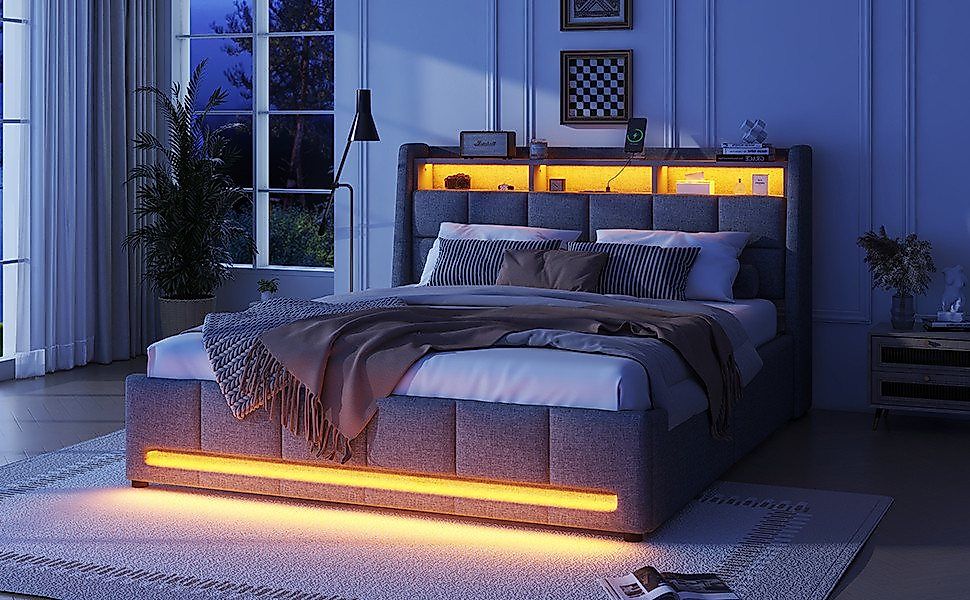 Furnishings Home Polsterbett Stauraumbett Doppelbett LED (Jugendbett, Vier günstig online kaufen