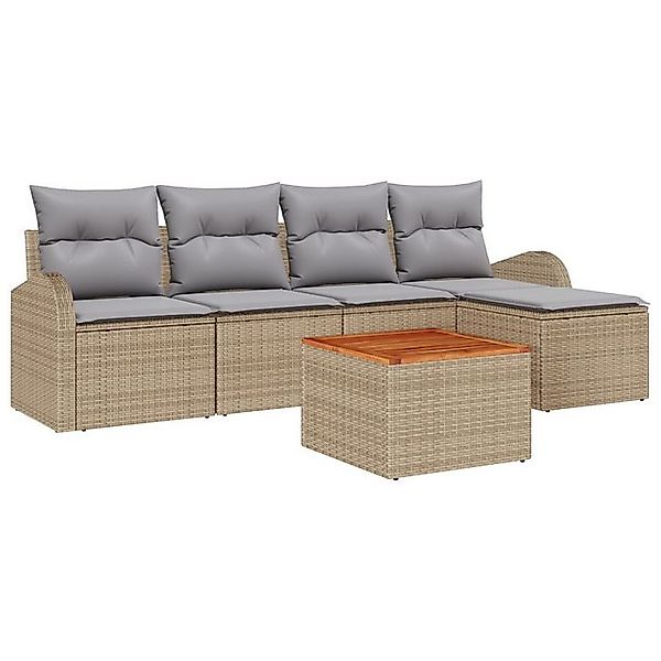 vidaXL Loungesofa 6-teiliges Garten Sofa Set mit Kissen Beige Poly Rattan, günstig online kaufen