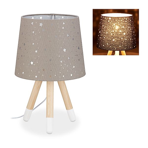 relaxdays Tischleuchte Tischlampe Kinderzimmer Sterne, Grau günstig online kaufen