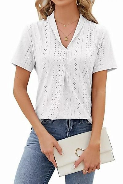B.X 2-in-1-Shirt Damen kurzärmelig Jacquard V-Ausschnitt hohle Oberteile Re günstig online kaufen
